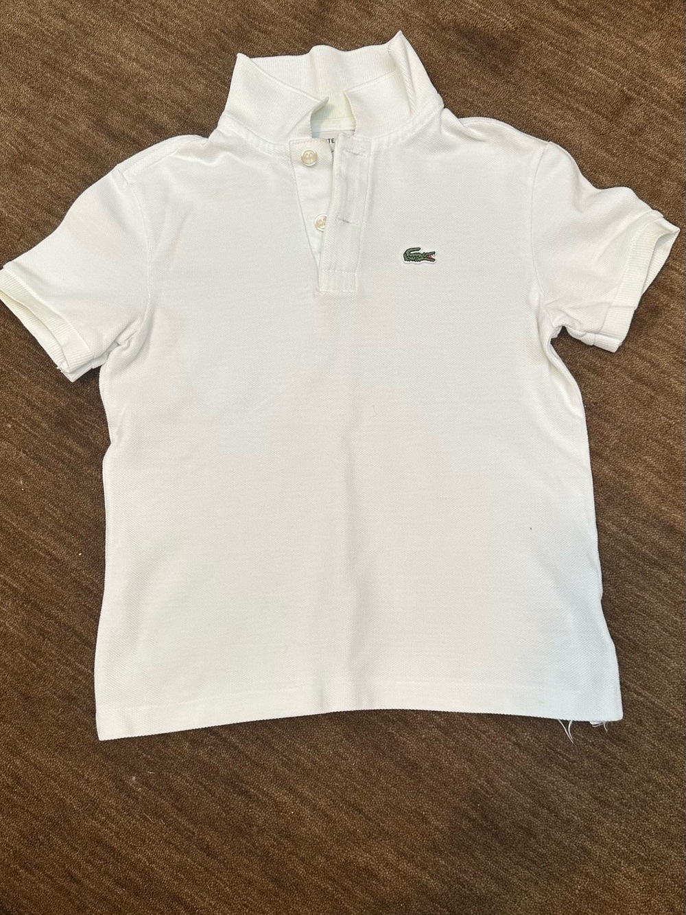 Lacoste White Kids' Short Sleeve Polo with Green Crocodile Logo